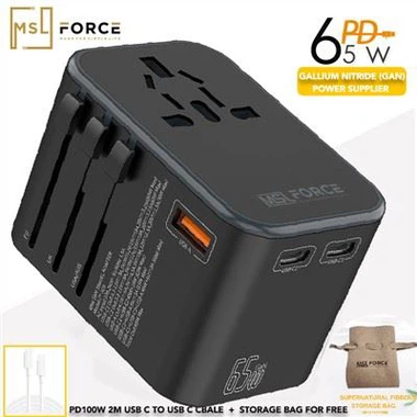 Adaptor Perjalanan Universal 65W GaN Pengisi Daya Ganda Tipe C