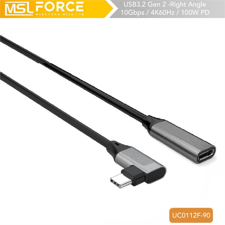 Kabel Ekstensi Usb C Sudut Kanan Pria Ke Wanita 4k60hz 100W PD 10Gbps Data