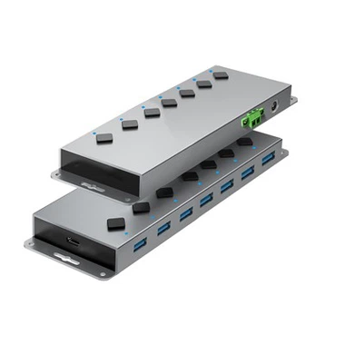 Port USB 3.2 Gen.2 Industrial HUB 7, Aluminium Dengan Catu Daya DC 12V